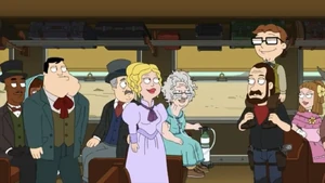 Clint and another gang member celebrating Steve helping them figure out how the train works.