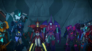 Saberhorn and Glowstrike with their Decepticon Allies