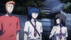 Minami with Arima and Fura at an abandoned building.