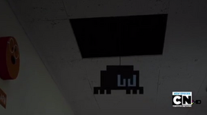 Ocho's evil stare while emerging through a vent.