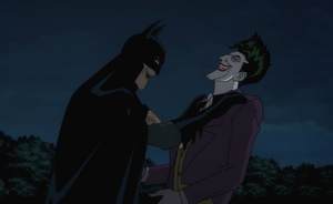 Joker's final scene as he shares a laugh with Batman over a good joke he said.