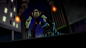 Vilgax and XLR8 facing off against one another.