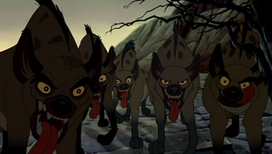 The Hyenas' evil grin, starting to attack Timon and Pumbaa.