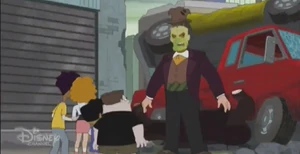 Derek revealing his true identity to the kids.