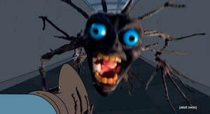 Chasing Pim down a hallway.