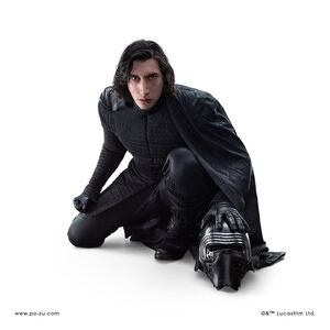 Kylo Ren unmasked kneeling on a promotional picture for The Last Jedi.