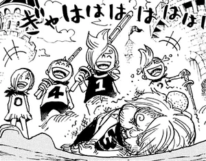 Yonji and his two brothers bullying Sanji.