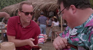 Nedry seeing the unique Barbasol canister that Dodgson is holding.