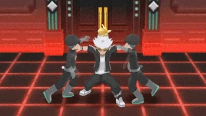 Guzma holding back two grunts.
