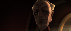 Palpatine gives Ahsoka Tano a stern look.