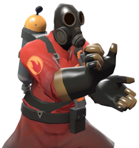 Pyro doing the Hadouken taunt.