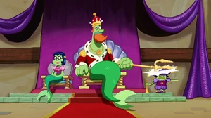 Neptune smacking Squire on the head with his staff.