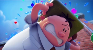 Mr. Krupp shielding himself from raining water balloons.