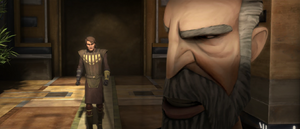 When Anakin barges into the royal chamber, Dooku releases his hold on the gasping queen.