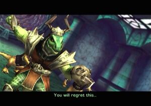 "You regret this..." General Scales' last words before the Krazoa spirit breaks free from his body in defeat.