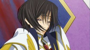 After falling from the pedestal, Lelouch bleeds next to Nunnally.