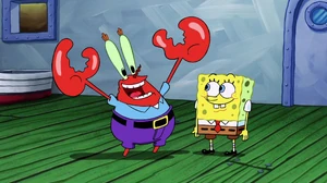 Mr. Krabs surprised of SpongeBob.