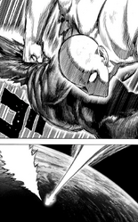 Saitama sends Garou skyrocketing down to Earth from space