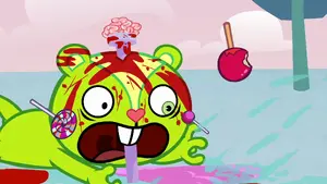 Nutty getting impaled by a sprinkler head while trying to lick sugar off the ground.