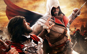 Ezio fighting Cesare Borgia.