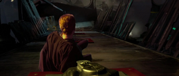 Skywalker trapped by machinery rides the conveyor belt.