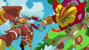 Tropiamon fighting Garudamon.
