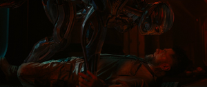 Klaue is violently confronted by Ultron.