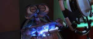 AUTO fatally electrocutes WALL-E when he refuses to give him the plant.