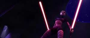 Ventress followed by Force leaping above.