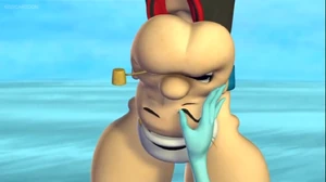 The Lady of the Depths touching Popeye's face.