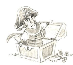 Concept of the Jack-in-the-Box as a pirate.