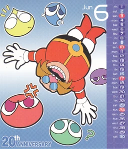 Classic Eggman wearing his AoStH attire on an official Puyo Puyo calender.
