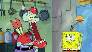 Mr. Krabs with Squidward, SpongeBob and Plankton