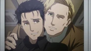 Leskinen smiling for a picture with Rintaro Okabe.