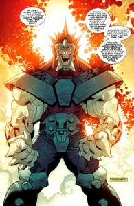 Omnipotus returning to Earth, declaring himself stronger in his new form.