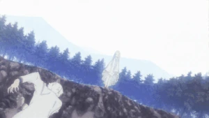 Greed tearing apart Pandora by throwing a handful of Lion Heart-imbued dirt at her.