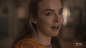 Villanelle processing the news as she realizes that he's telling the truth.