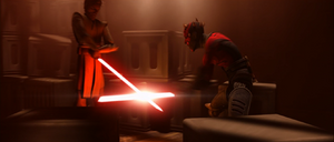 A fierce lightsaber battle quickly ensued in the cramped interior of the tanker's hold.