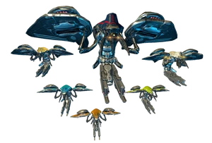 Left to Right: Mine Osprey (Yellow), Shield Osprey (Blue), Oxium Osprey (Orange), Leech Osprey (Green), Attack Drone (White), Lynx Osprey? (Black)