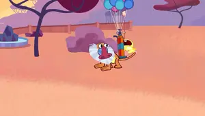 The Baboon trying to hide from Lumpy.