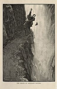 Sherlock Holmes fight Moriarty at Reichenbach Falls
