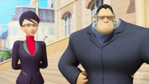 Nathalie and Adrien's bodyguard confronting him outside the school.