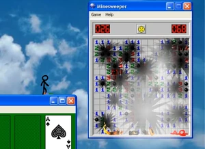 The Dark Lord on the floor of Minesweeper, injured by the explosion.