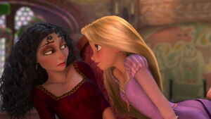 Gothel with an overexcited Rapunzel.