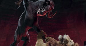 Kazar raises his hoof to strike Samson...