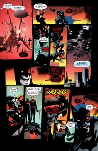 Batman briefly succumbing to Joker's nano-toxin completely as he violently beats The Batman Who Laughs.