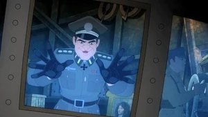 Colonen Frankenheimer looking out at the Eiffel Tower from his Zeppelin.