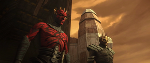 Maul and Savage observe the battle.