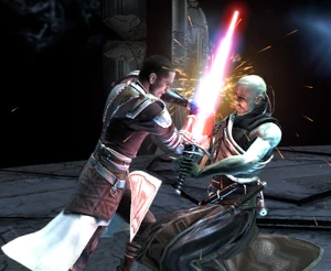 The real Galen Marek duels a Dark Side version of him resembling Lord Starkiller