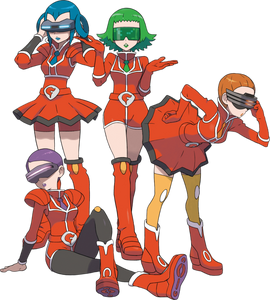 Four of five Team Flare's Scientists (Mable, Celosia, Bryony and Aliana)